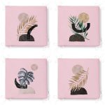 - RealHomes Fermuarlı Sandalye Minderi - Realhomes 4'lü Pembe Zemin Üzeinde Gümüş Ve Gold Yaprak Tasarımlı Modern Fermuarlı Sandalye Minderi Seti Realhomes