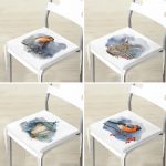 4'lü Beyaz Zemin Suluboya Üzerinde Hayvan Tasarımlı Dijital Baskılı Modern Fermuarlı Sandalye Minderi Seti Realhomes