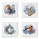 4'lü Beyaz Zemin Suluboya Üzerinde Hayvan Tasarımlı Dijital Baskılı Modern Fermuarlı Sandalye Minderi Seti Realhomes