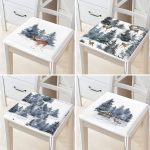 4'lü Özel Tasarım Geyikler & Çam Ağacı Motifli Dijital Baskılı Modern Fermuarlı Sandalye Minderi Seti Realhomes