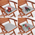 4'lü Gri Ekose Zeminli Kuş Tasarımlı Dijital Baskılı Modern Fermuarlı Sandalye Minderi Seti Realhomes