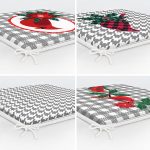 4'lü Gri Ekose Zeminli Kuş Tasarımlı Dijital Baskılı Modern Fermuarlı Sandalye Minderi Seti Realhomes