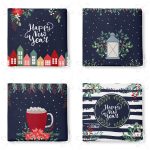 - RealHomes Fermuarlı Sandalye Minderi - Realhomes 4'lü Lacivert Renkli Happy New Year Temalı Dijital Baskılı Modern Fermuarlı Sandalye Minderi Seti Realhomes