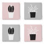 - RealHomes Fermuarlı Sandalye Minderi - Realhomes 4'lü Gri & Pembe Zeminli Saksılı Kaktüs Tasarımlı Dijital Baskılı Modern Fermuarlı Sandalye Minderi Seti Realhomes