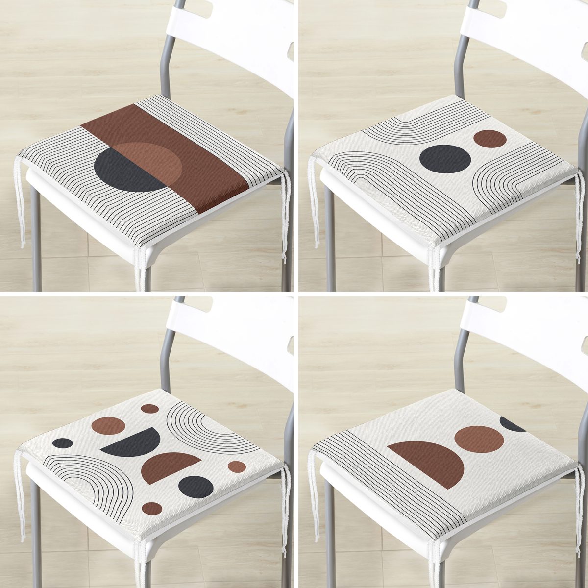 4'lü Özel Tasarım İskandinav Motifli Dijital Baskılı Modern Fermuarlı Sandalye Minderi Seti Realhomes
