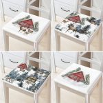 - RealHomes Fermuarlı Sandalye Minderi - Realhomes  4'lü Bağ Evi Özel Tasarım Kış Temalı Dijital Baskılı Modern Fermuarlı Sandalye Minderi Seti Realhomes