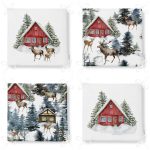 - RealHomes Fermuarlı Sandalye Minderi - Realhomes  4'lü Bağ Evi Özel Tasarım Kış Temalı Dijital Baskılı Modern Fermuarlı Sandalye Minderi Seti Realhomes