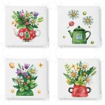 - RealHomes Fermuarlı Sandalye Minderi - Realhomes 4'lü Renkli Sevimli Saksılar İçinde Çiçek Tasarımlı Dijital Baskılı Modern Fermuarlı Sandalye Minderi Seti Realhomes