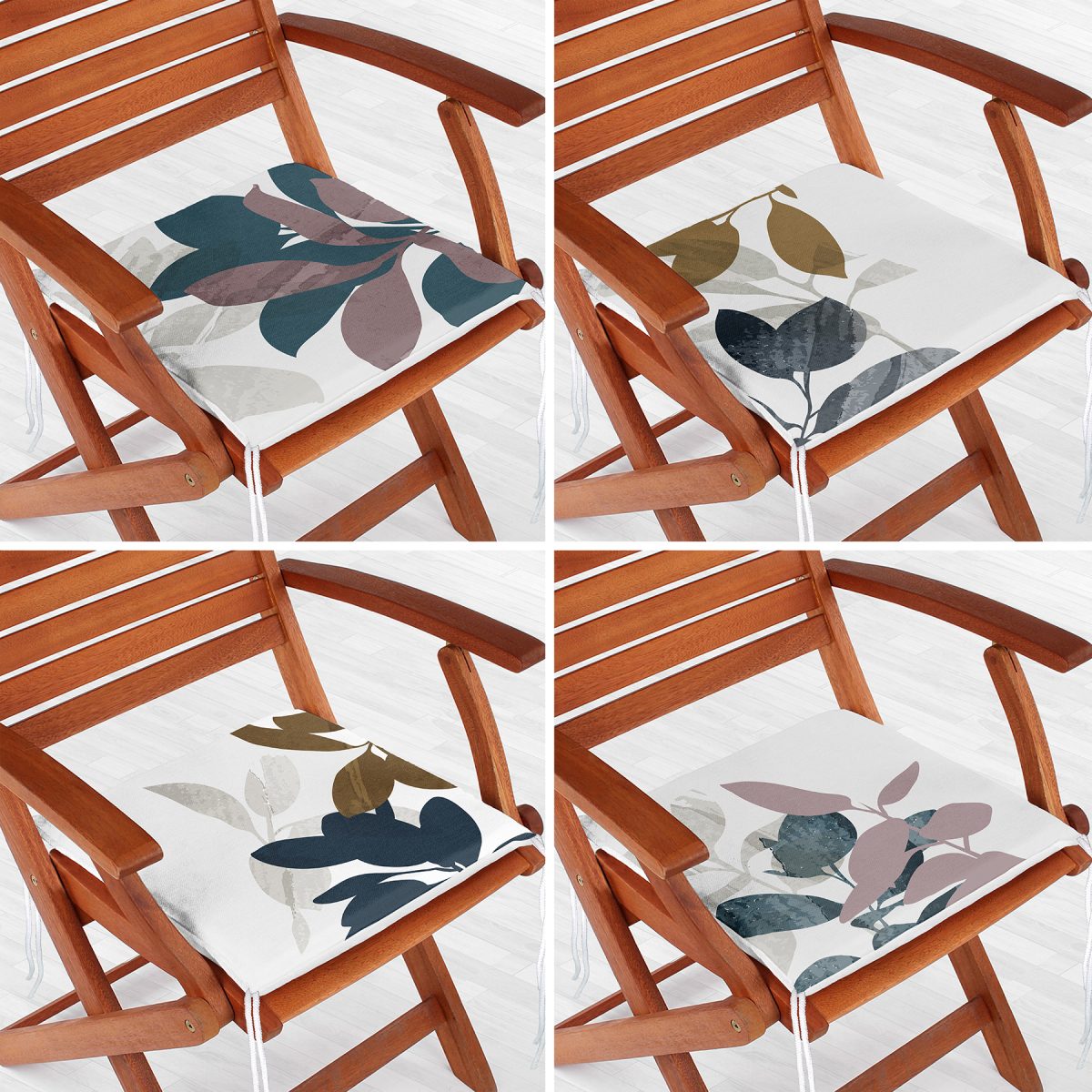 4'lü Pastel Renkli Yaprak Tasarımlı Dijital Baskılı Modern Fermuarlı Sandalye Minderi Seti Realhomes