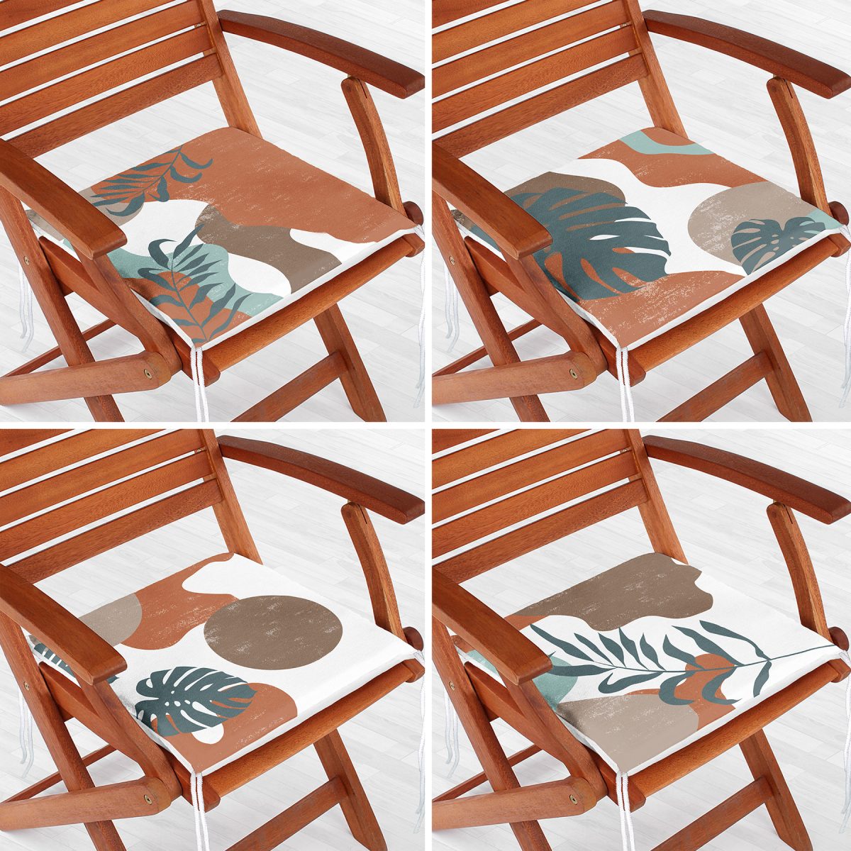 4'lü Tropik Yaprak Özel Tasarımlı Dijital Baskılı Modern Fermuarlı Sandalye Minderi Seti Realhomes