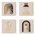 4'lü Vizon Zeminli Etnik Çizimli Dijital Baskılı Modern Fermuarlı Sandalye Minderi Seti Realhomes