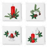 4'lü Kırmızı Mum Şamdan Tasarımlı Dijital Baskılı Modern Fermuarlı Sandalye Minderi Seti Realhomes