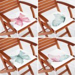 4'lü Renkli Suluboya Kelebek Çizimli Dijital Baskılı Modern Fermuarlı Sandalye Minderi Seti Realhomes