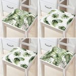 4'lü Yeşil Egzotik Yaprak Tasarımlı Dijital Baskılı Modern Fermuarlı Sandalye Minderi Seti Realhomes