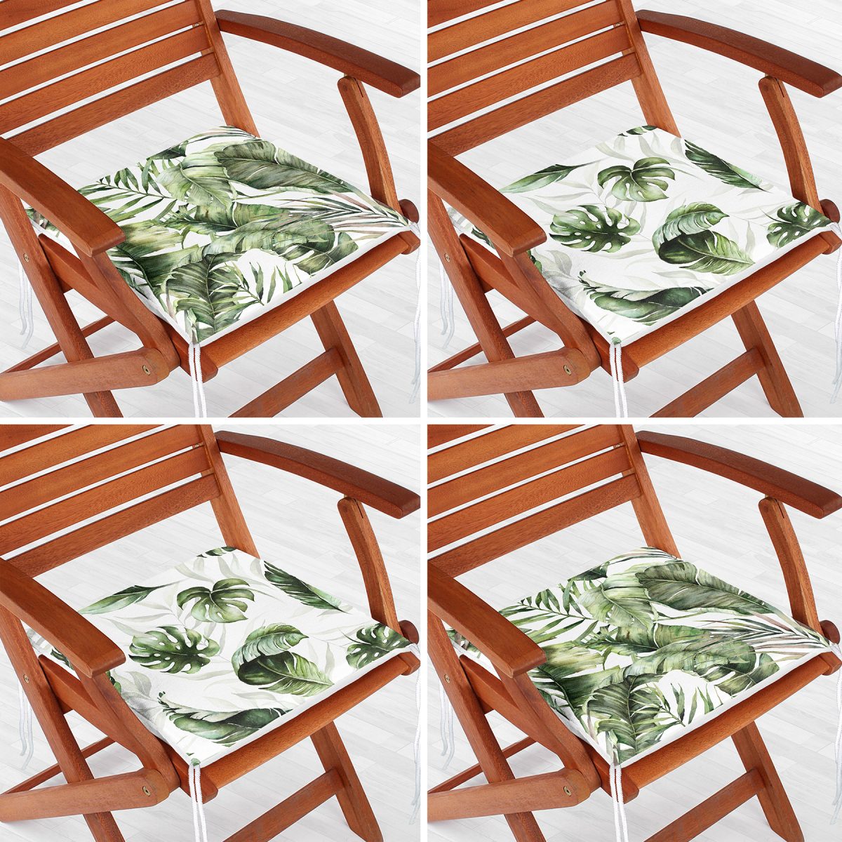 4'lü Yeşil Egzotik Yaprak Tasarımlı Dijital Baskılı Modern Fermuarlı Sandalye Minderi Seti Realhomes