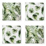 4'lü Yeşil Egzotik Yaprak Tasarımlı Dijital Baskılı Modern Fermuarlı Sandalye Minderi Seti Realhomes