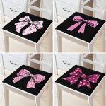 - RealHomes Fermuarlı Sandalye Minderi - Realhomes 4'lü Siyah Zemin Pembe Kurdele Tasarımlı Dijital Baskılı Modern Fermuarlı Sandalye Minderi Seti Realhomes