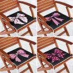 - RealHomes Fermuarlı Sandalye Minderi - Realhomes 4'lü Siyah Zemin Pembe Kurdele Tasarımlı Dijital Baskılı Modern Fermuarlı Sandalye Minderi Seti Realhomes