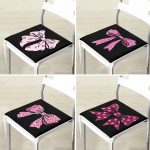 - RealHomes Fermuarlı Sandalye Minderi - Realhomes 4'lü Siyah Zemin Pembe Kurdele Tasarımlı Dijital Baskılı Modern Fermuarlı Sandalye Minderi Seti Realhomes