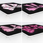 - RealHomes Fermuarlı Sandalye Minderi - Realhomes 4'lü Siyah Zemin Pembe Kurdele Tasarımlı Dijital Baskılı Modern Fermuarlı Sandalye Minderi Seti Realhomes