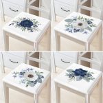 - RealHomes Fermuarlı Sandalye Minderi - Realhomes 4'lü Mavi Beyaz Gül Tasarımlı Dijital Baskılı Modern Fermuarlı Sandalye Minderi Seti Realhomes