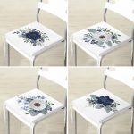 - RealHomes Fermuarlı Sandalye Minderi - Realhomes 4'lü Mavi Beyaz Gül Tasarımlı Dijital Baskılı Modern Fermuarlı Sandalye Minderi Seti Realhomes