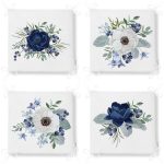 - RealHomes Fermuarlı Sandalye Minderi - Realhomes 4'lü Mavi Beyaz Gül Tasarımlı Dijital Baskılı Modern Fermuarlı Sandalye Minderi Seti Realhomes