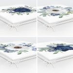 - RealHomes Fermuarlı Sandalye Minderi - Realhomes 4'lü Mavi Beyaz Gül Tasarımlı Dijital Baskılı Modern Fermuarlı Sandalye Minderi Seti Realhomes