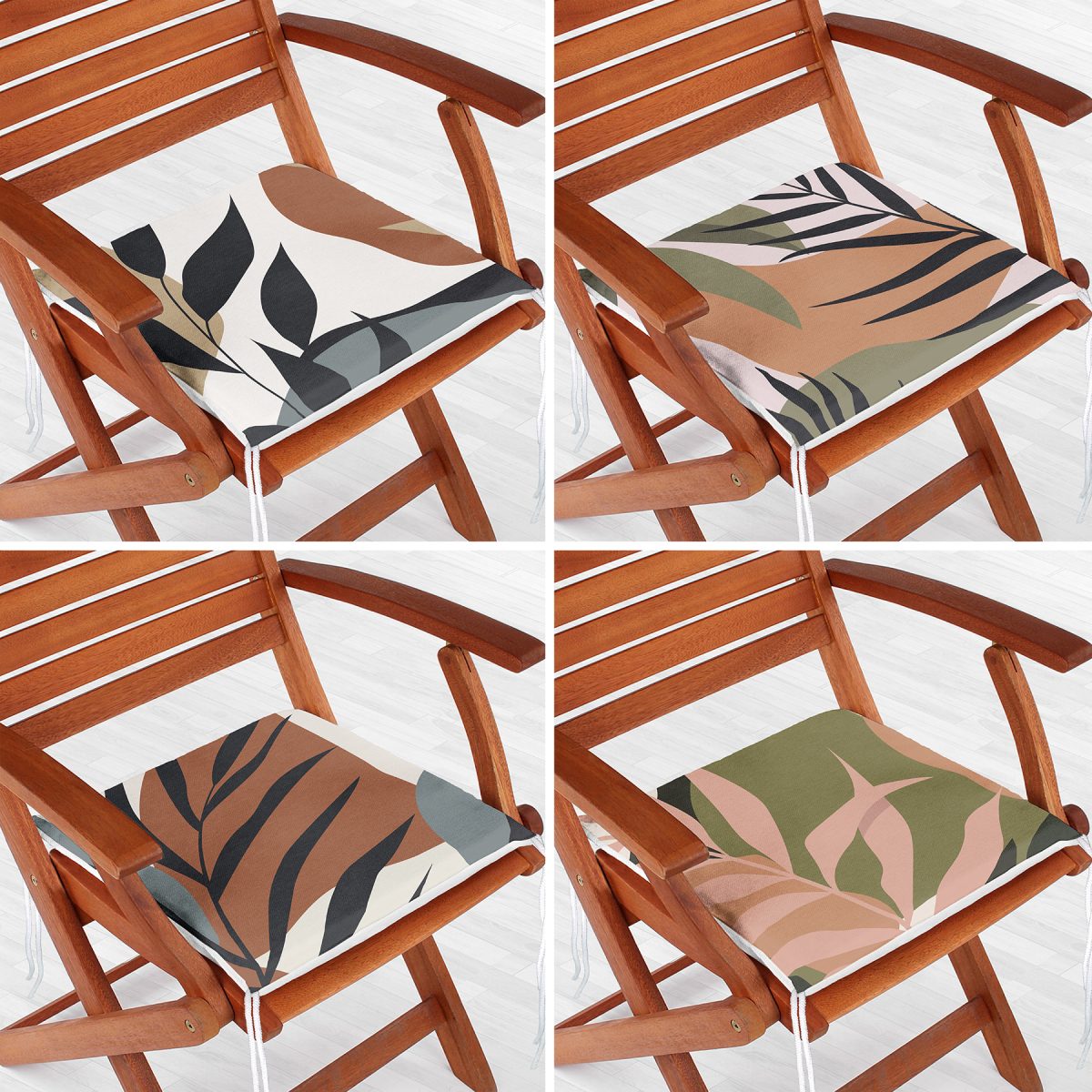 4'lü Özel Tasarım İnce Dal Yaprakları Dijital Baskılı Modern Fermuarlı Sandalye Minderi Seti Realhomes