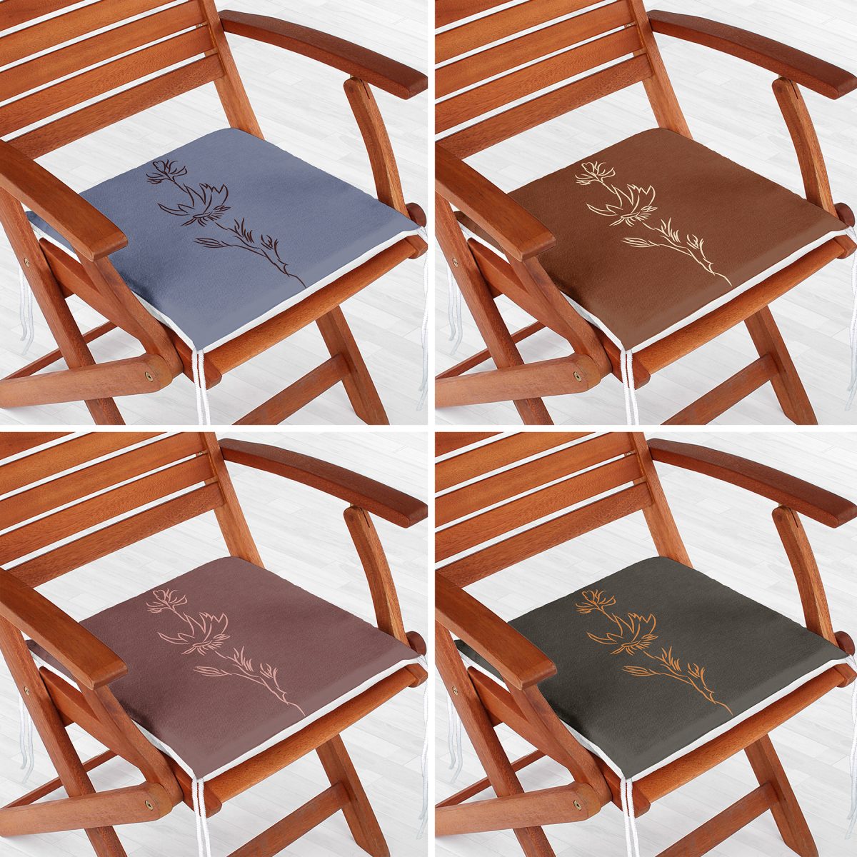 4'lü Renkli Zemin Onedraw Çiçek Çizimli Dijital Baskılı Modern Fermuarlı Sandalye Minderi Seti Realhomes