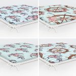 4'lü Mavi Zemin Dümen & Çapa Motifli Dijital Baskılı Modern Fermuarlı Sandalye Minderi Seti Realhomes