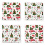 4'lü Yılbaşı Çam Ağacı Özel Tasarımlı Dijital Baskılı Modern Fermuarlı Sandalye Minderi Seti Realhomes