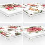 4'lü Gül & Kozalak Özel Tasarımlı Dijital Baskılı Modern Fermuarlı Sandalye Minderi Seti Realhomes