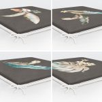 4'lü Koyu Zeminli Tüy Motifli Dijital Baskılı Modern Fermuarlı Sandalye Minderi Seti Realhomes