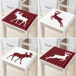 4'lü Ekose Geyik Desenli Dijital Baskılı Modern Fermuarlı Sandalye Minderi Seti Realhomes