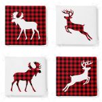 4'lü Ekose Geyik Desenli Dijital Baskılı Modern Fermuarlı Sandalye Minderi Seti Realhomes