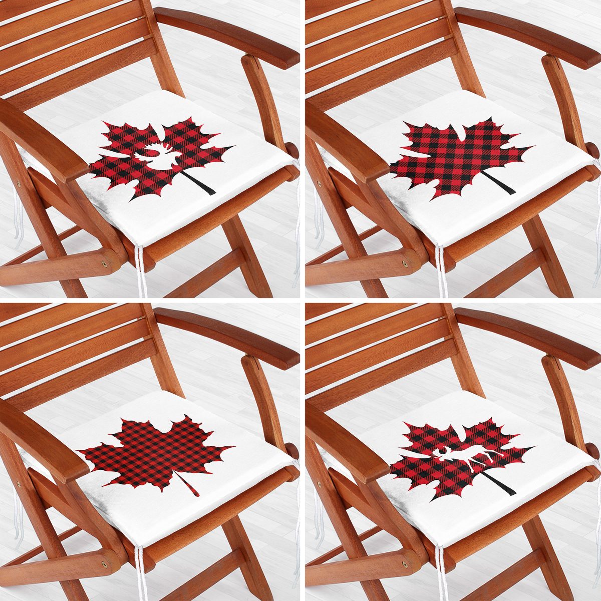 4'lü Ekose Yaprak Tasarımlı Dijital Baskılı Modern Fermuarlı Sandalye Minderi Seti Realhomes