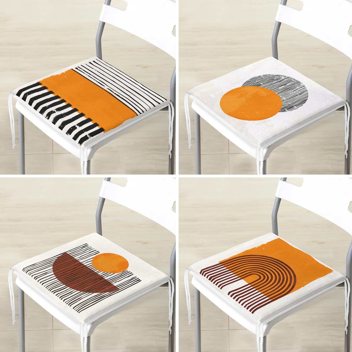 4'lü Etnik Çizimli Özel Tasarım Dijital Baskılı Modern Fermuarlı Sandalye Minderi Seti Realhomes