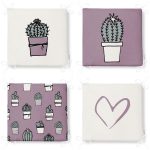 4'lü Efaltun & Beyaz Kaktüs Tasarımlı Dijital Baskılı Modern Fermuarlı Sandalye Minderi Seti Realhomes