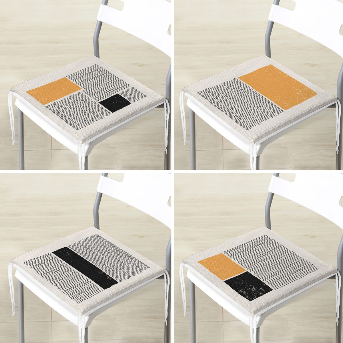 4'lü Çizgili Etnik İskandinav Tasarımlı Dijital Baskılı Modern Fermuarlı Sandalye Minderi Seti Realhomes