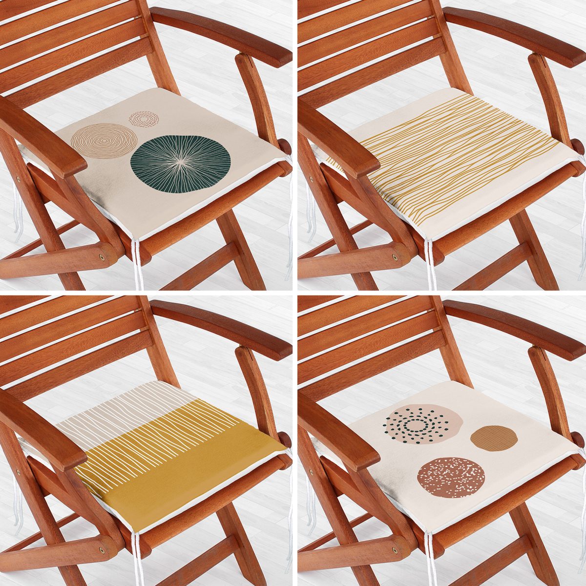 4'lü Pastel Renkli Çizgili Dijital Baskılı Modern Fermuarlı Sandalye Minderi Seti Realhomes
