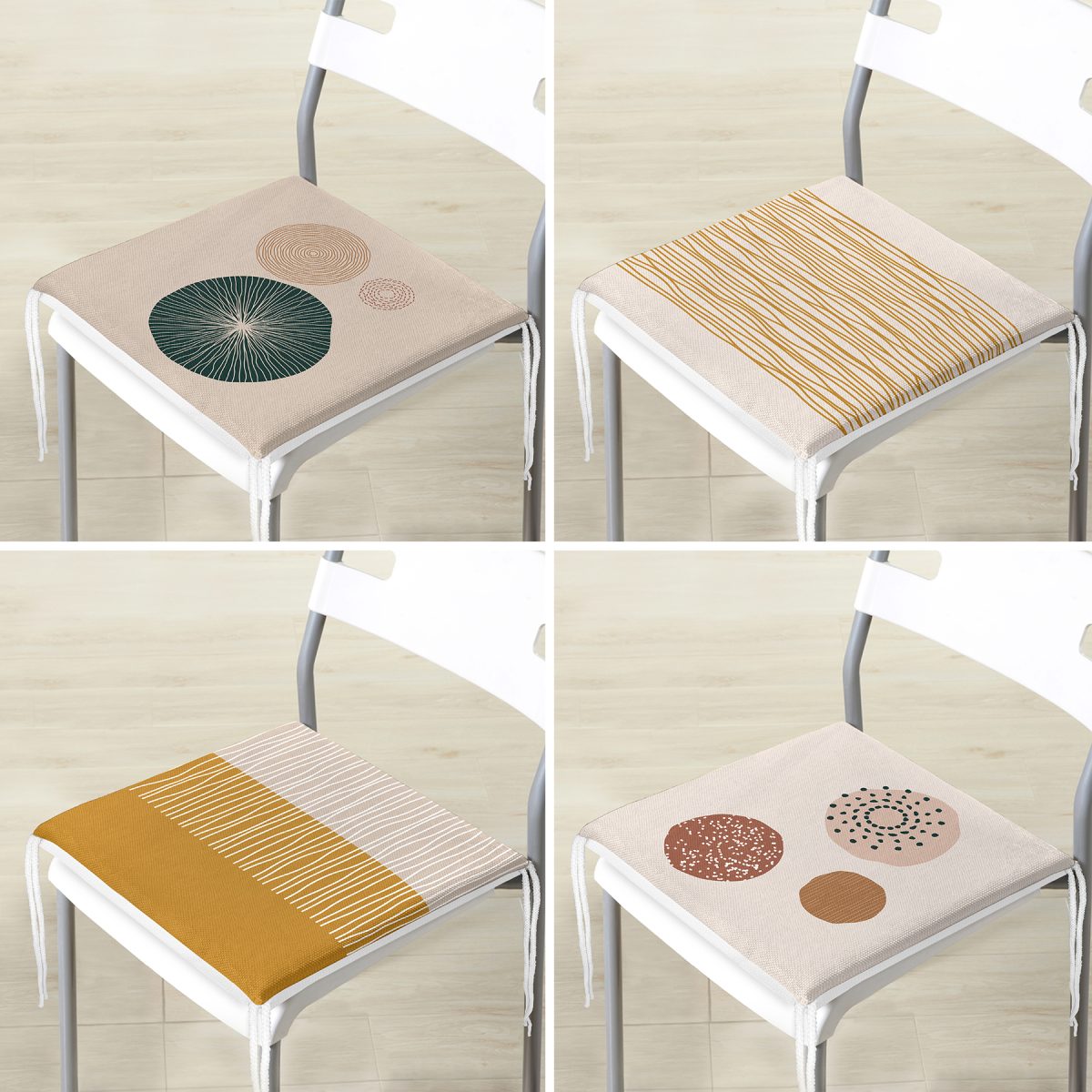 4'lü Pastel Renkli Çizgili Dijital Baskılı Modern Fermuarlı Sandalye Minderi Seti Realhomes
