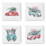 - RealHomes Fermuarlı Sandalye Minderi - Realhomes  4'lü Çam Ağaçlı Araba Desenli Dijital Baskılı Modern Fermuarlı Sandalye Minderi Seti Realhomes