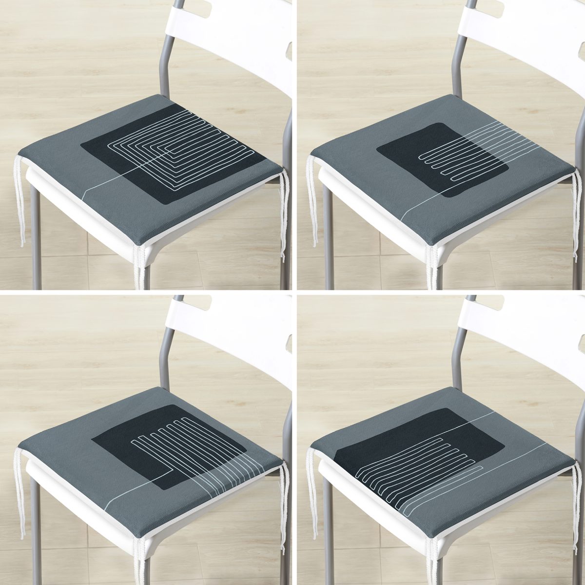 4'lü Açık Füme Renkli Onedraw Çizimli Dijital Baskılı Modern Fermuarlı Sandalye Minderi Seti Realhomes