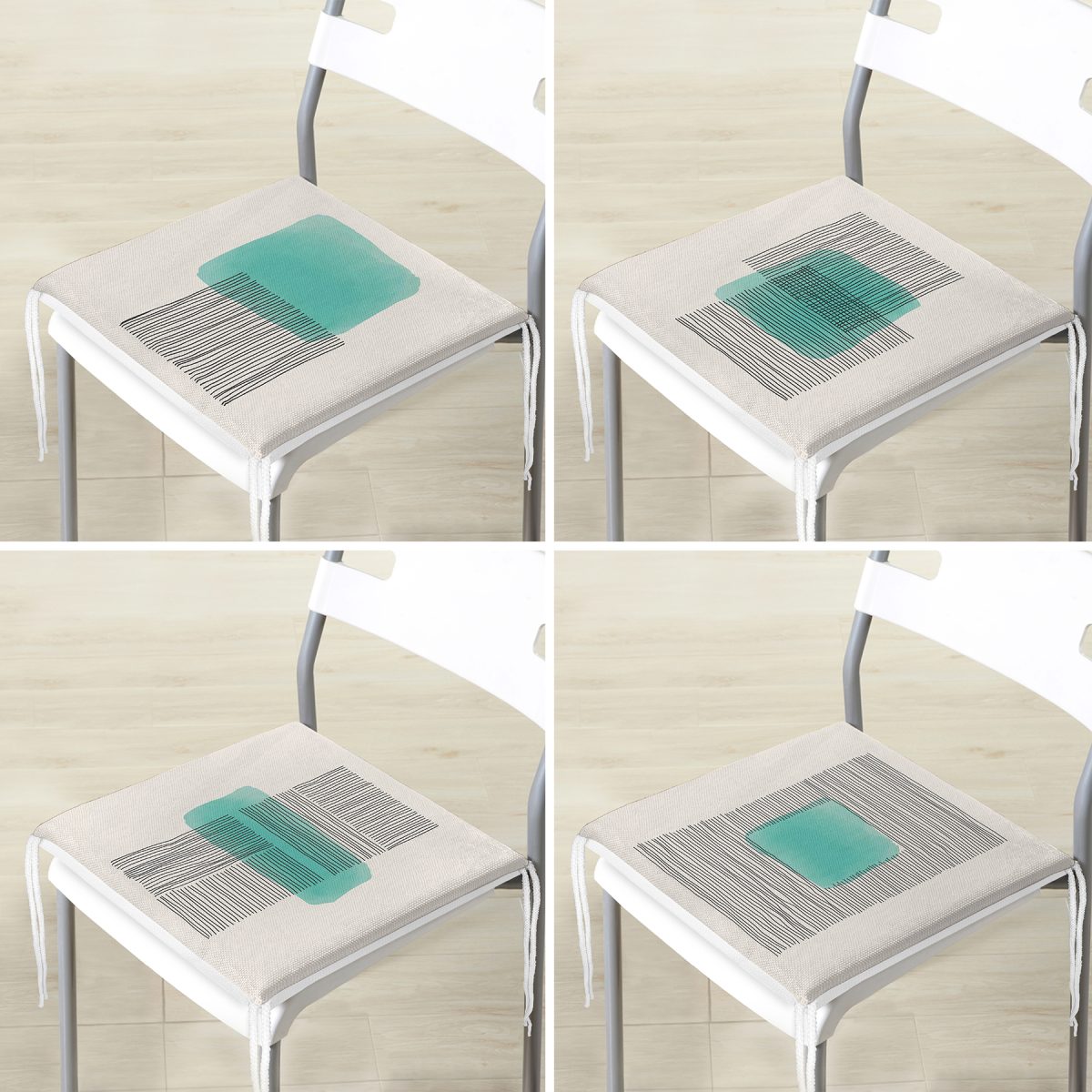 4'lü Koyu Fildişi Renkli Onedraw Tasarımlı Dijital Baskılı Modern Fermuarlı Sandalye Minderi Seti Realhomes