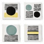 4'lü Krem Zemin Yüzyıl Ortası Motifli Modern Fermuarlı Sandalye Minderi Seti Realhomes