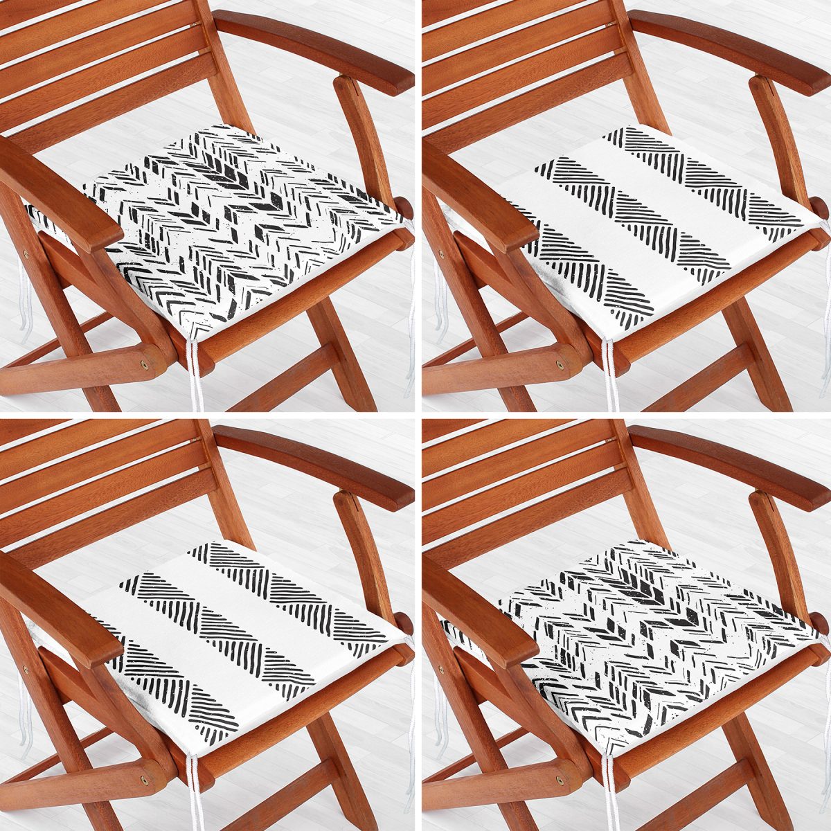 4'lü Siyah Beyaz İskandinav Motifli Fermuarlı Sandalye Minderi Seti Realhomes