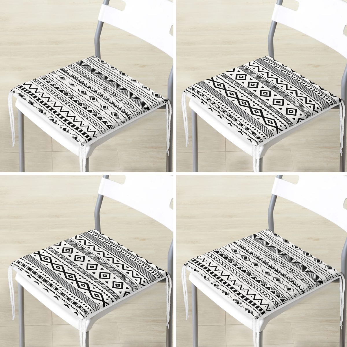 4'lü Özel Tasarım İskandinav Tasarımlı Dijital Baskılı Modern Fermuarlı Sandalye Minderi Seti Realhomes