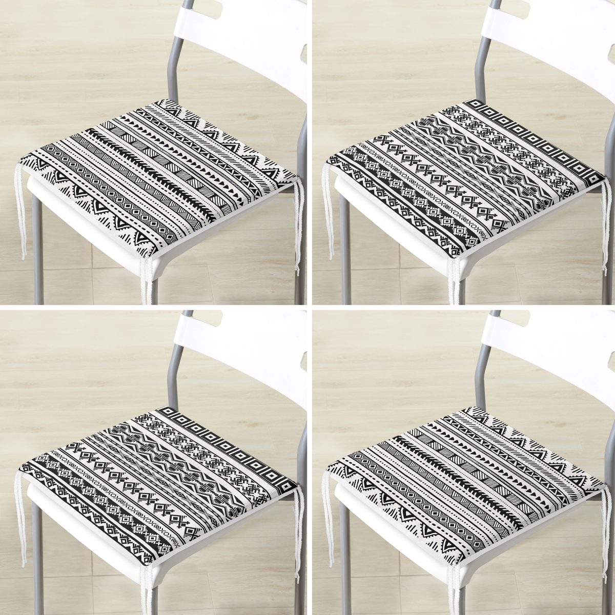 4'lü Özel Tasarım İskandinav Çizimli Dijital Baskılı Modern Fermuarlı Sandalye Minderi Seti Realhomes