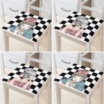 4'lü Damalı Zeminde Pop-Art Kız Tasarımlı Fermuarlı Sandalye Minderi Seti Realhomes